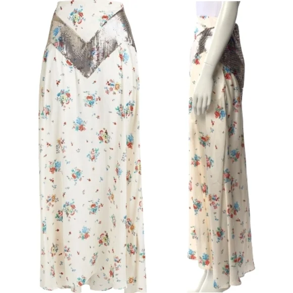 Rabanne Chainmail Sequin-Embellished Maxi Floral Metallic Skirt Multi Color NWT - Picture 3 of 15